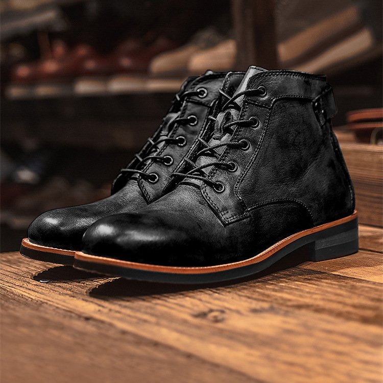 Fashion men's boots casual side zipper lacing comfortable and warm men's boots