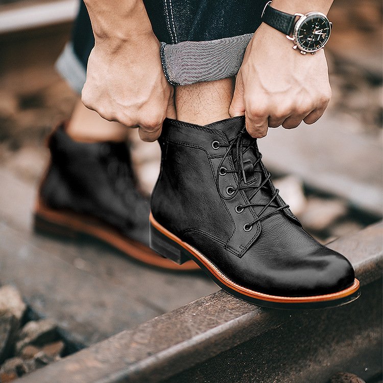 Fashion men's boots casual side zipper lacing comfortable and warm men's boots