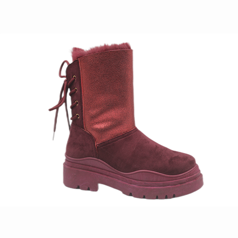 Winter warm fur suede boots for women with back tab lace