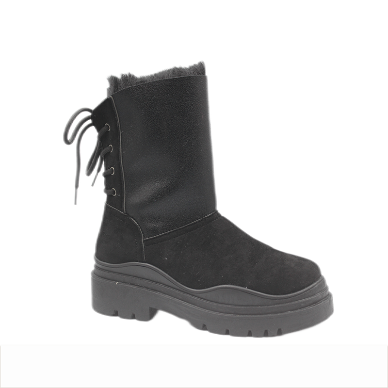 Winter warm fur suede boots for women with back tab lace