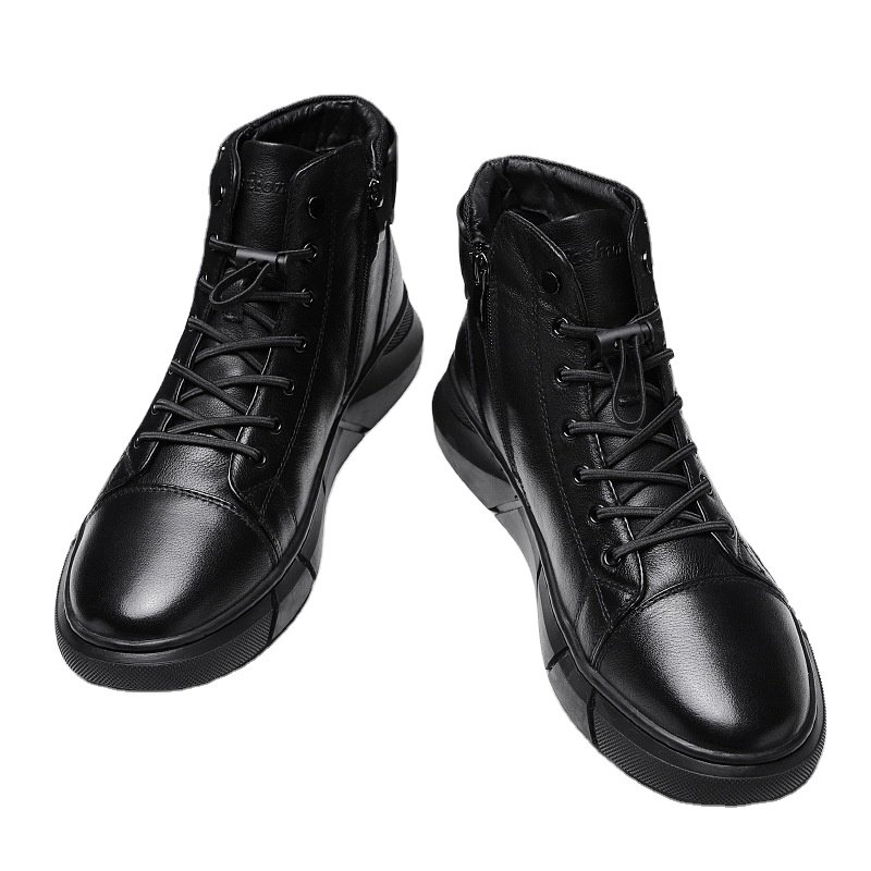 2023 Fashion Spring High Quality Men's Casual Boots Anti Slip High-top Black Leather Riding Boots Men Black Boots