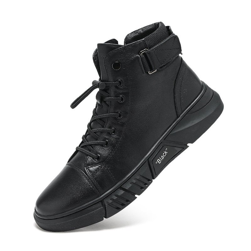2023 Fashion Spring High Quality Men's Casual Boots Anti Slip High-top Black Leather Riding Boots Men Black Boots
