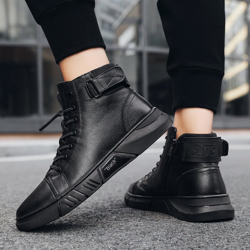 2023 Fashion Spring High Quality Men's Casual Boots Anti Slip High-top Black Leather Riding Boots Men Black Boots