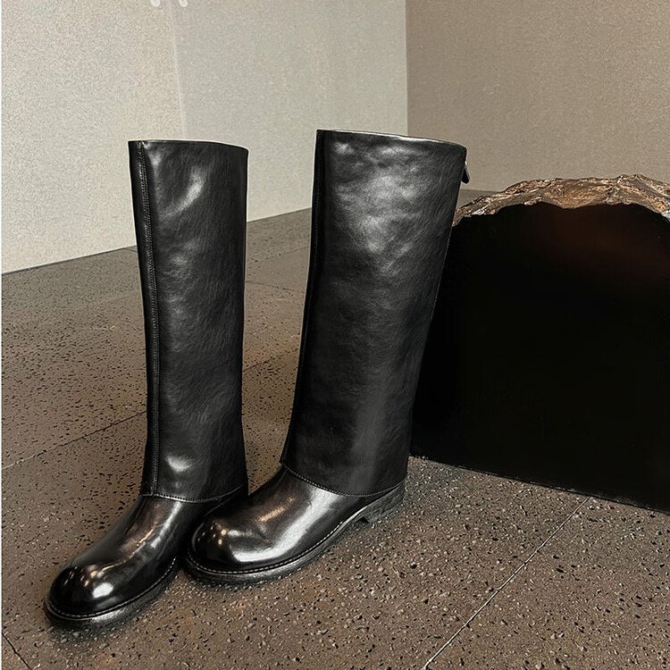 Wholesale hot sale genuine leather round toe knee boot upper can be removed long boot for women
