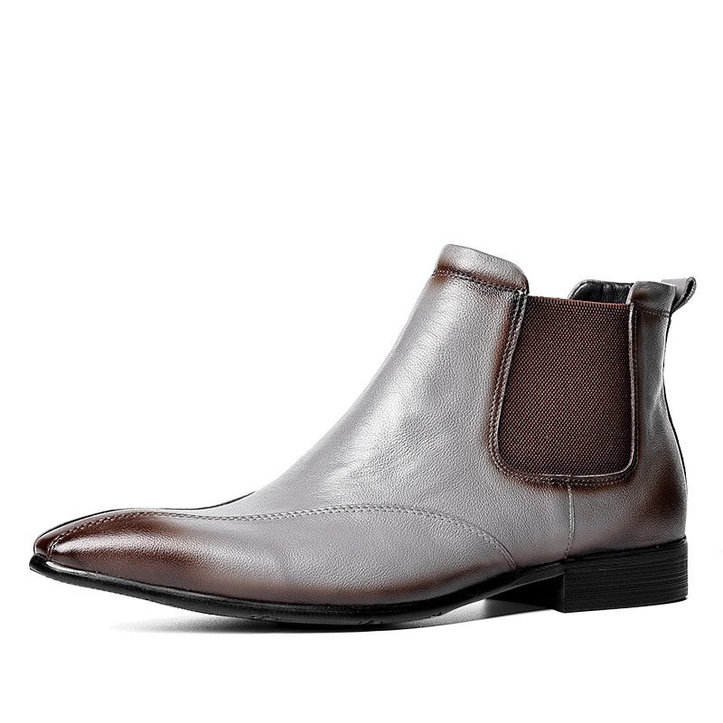 durable black cow leather rubber sole fashion chelsea short boots men's high top business leather boots
