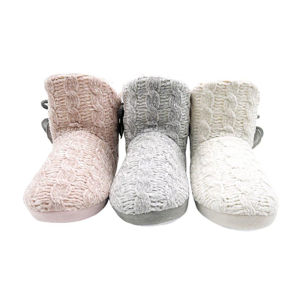 Women's Chenille Knit Bootie Slippers with Cute Heart Glitter Plush Fleece Memory Foam Cotton Warm Indoor Ankle Boots