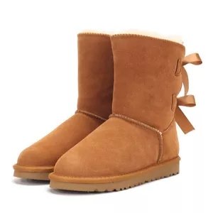 women's winter snow boots women's real wool two bows boots can make logo baby and women size shoes