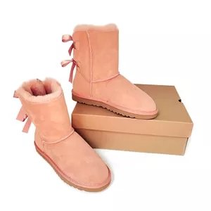 women's winter snow boots women's real wool two bows boots can make logo baby and women size shoes