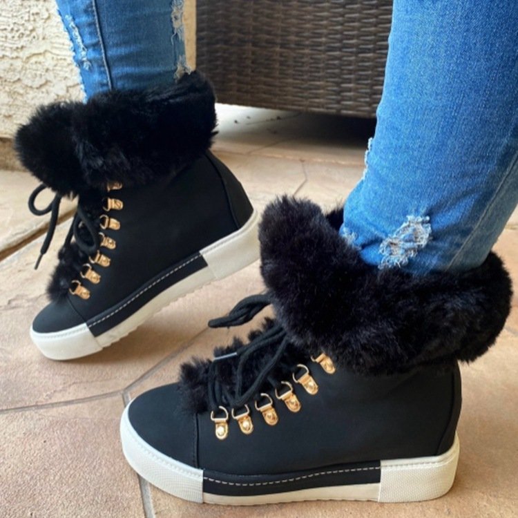 Lady Lace Up Boots For Ladies S Furry Boots Winter 2022 Shoes Warm Fashion Fur Women Fuzzy Ankle Boots