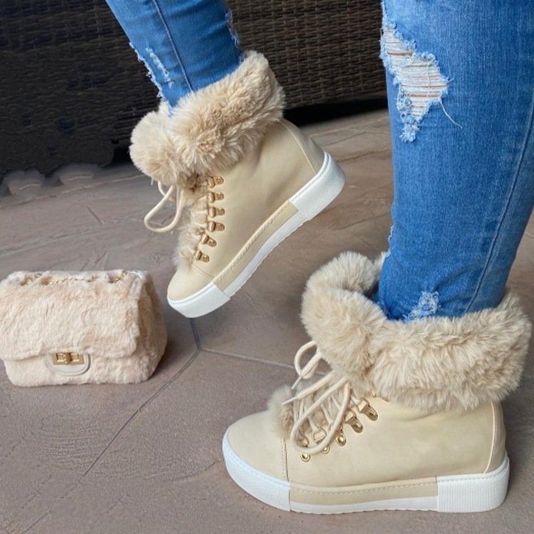 Lady Lace Up Boots For Ladies S Furry Boots Winter 2022 Shoes Warm Fashion Fur Women Fuzzy Ankle Boots