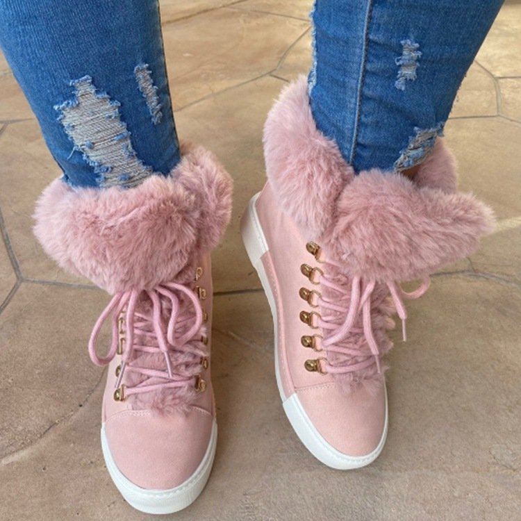 Lady Lace Up Boots For Ladies S Furry Boots Winter 2022 Shoes Warm Fashion Fur Women Fuzzy Ankle Boots