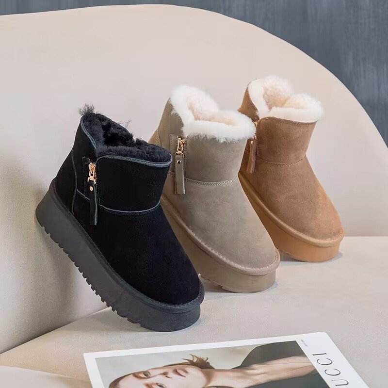 Leather Winter Boots Fashion Adult Warm Non-Slip Shoes Comfortable Waterproof Women Winter Boots