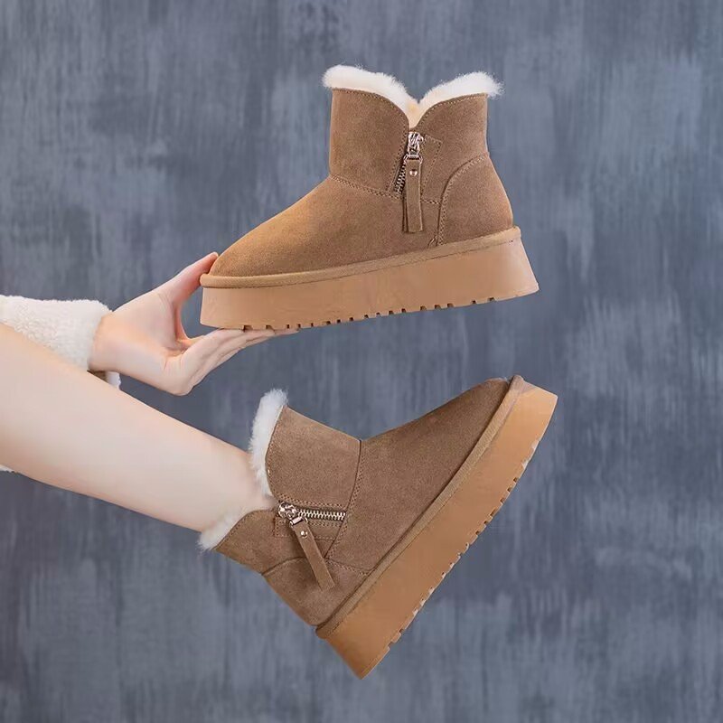 Leather Winter Boots Fashion Adult Warm Non-Slip Shoes Comfortable Waterproof Women Winter Boots