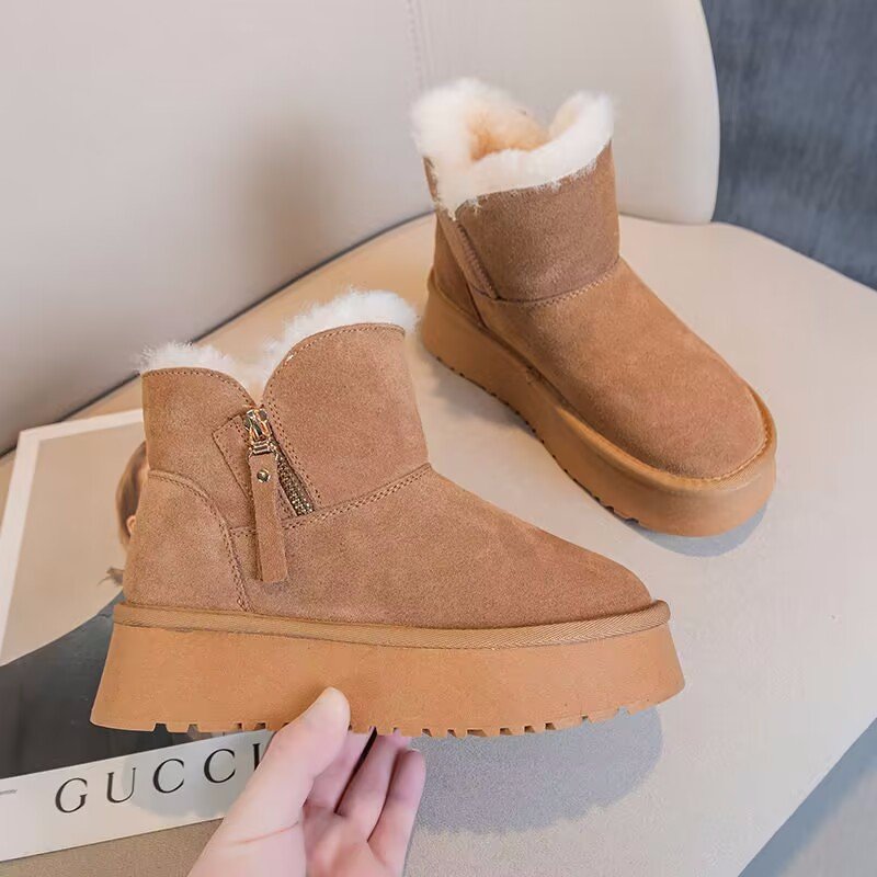 Leather Winter Boots Fashion Adult Warm Non-Slip Shoes Comfortable Waterproof Women Winter Boots