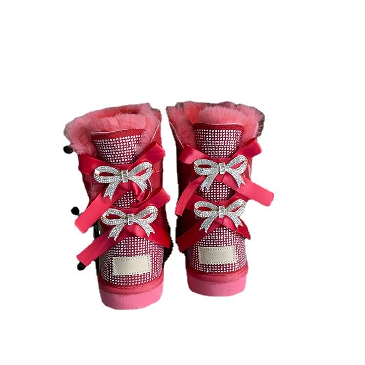 Boots Ladies Sheepskin Shoes Wholesale Famous Band Fur for Women and Fashion PVC Cotton Fabric Winter Boots Midi Anti-slip