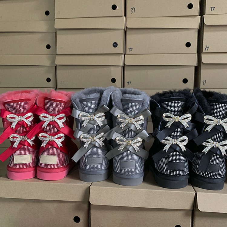 Boots Ladies Sheepskin Shoes Wholesale Famous Band Fur for Women and Fashion PVC Cotton Fabric Winter Boots Midi Anti-slip