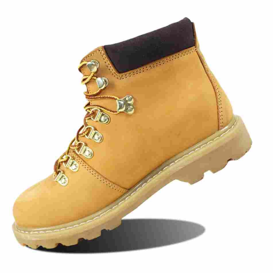 fashionable impact resistant lace-up nubuck leather brown steel toe safety boots