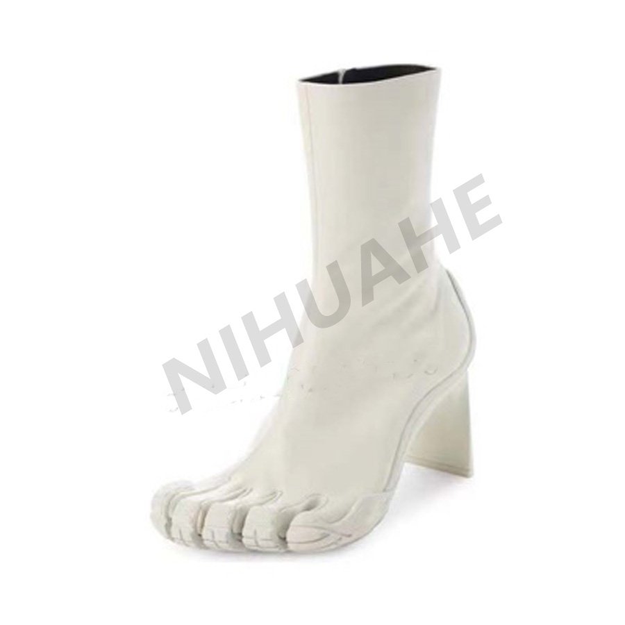 Women Five Separated Toe Stretch Sock Ankle Boots Strange Style Split Toe Square Heels Knitting Short Booties Fashion Shoes