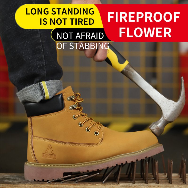 THREEDIV Genuine leather steel toe safety shoes, work shoes, men's boots