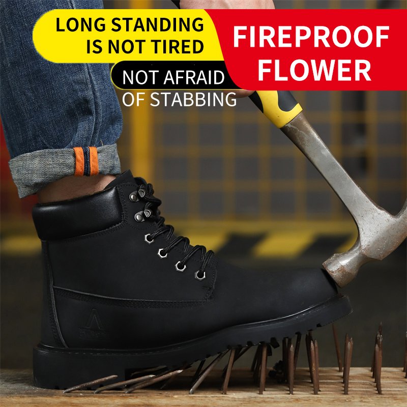 THREEDIV Genuine leather steel toe safety shoes, work shoes, men's boots