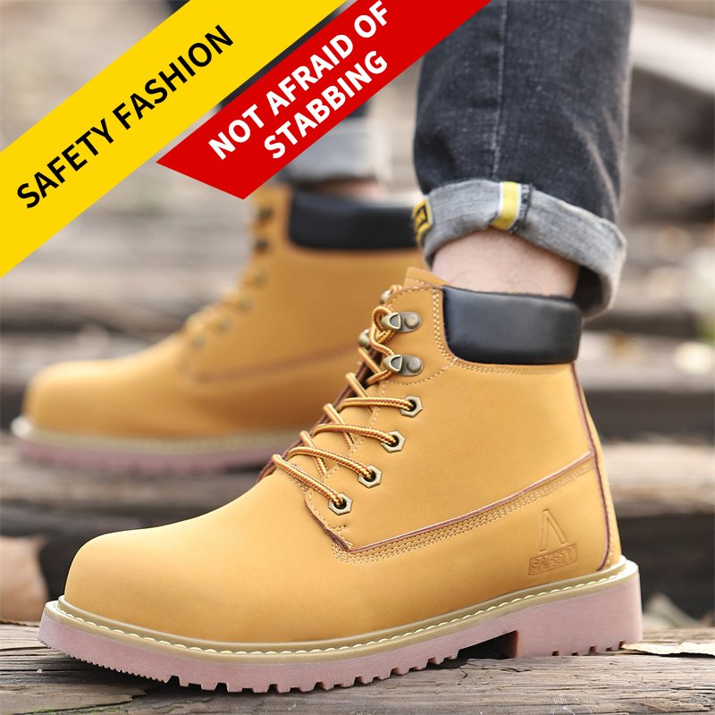 THREEDIV Genuine leather steel toe safety shoes, work shoes, men's boots