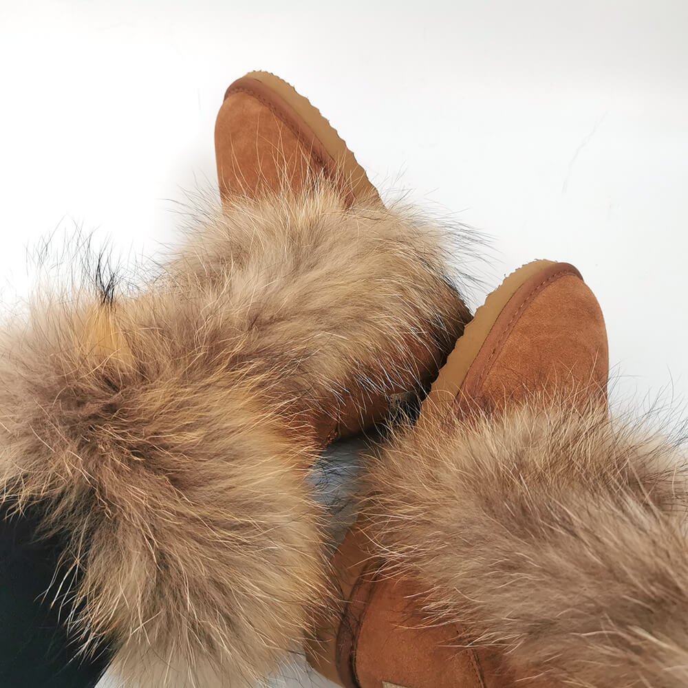 Racoon Fur Warm Boots Ladies Girls Womens 2020 Furry Raccoon Fox Real Fur Boots Snow Woman Winter Shoes
