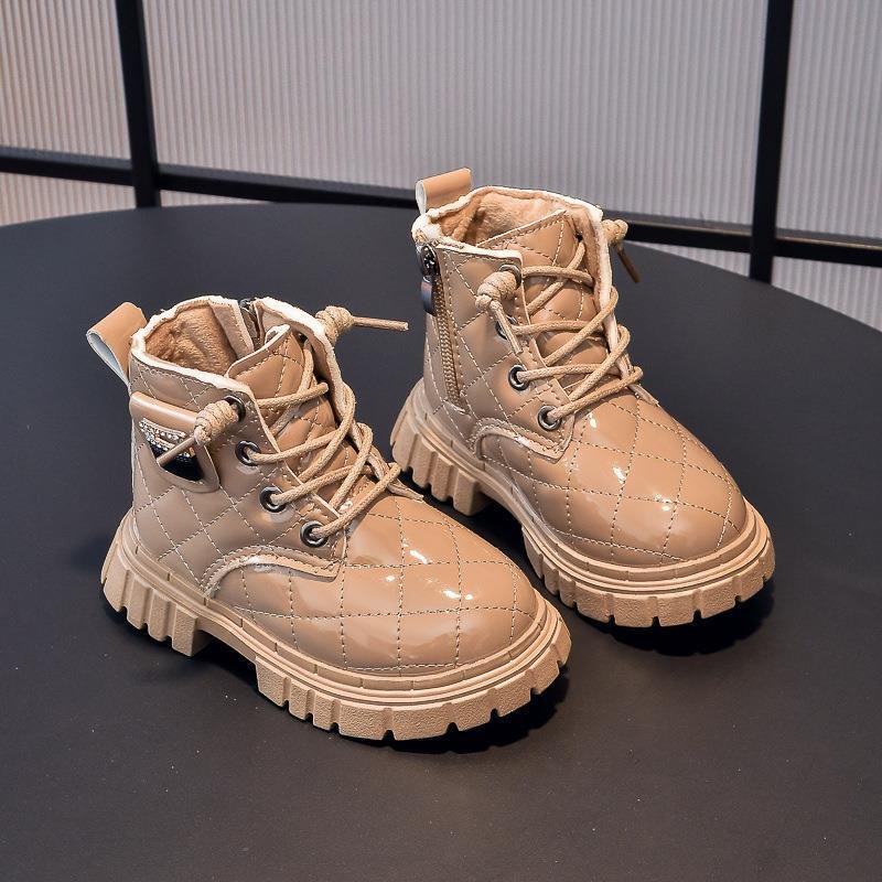 Luxury Soft Bottom Non-slip Leather Flat Short Boots Outdoor Soft Soled New Fashion Children Shoes Short Boots Girls Kids Shoes