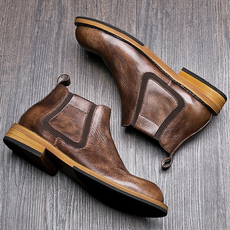 Flat Fashion Business Ankle Genuine Leather Shoes Chelsea Boots Winter Boots for Men Rainboots Custom Accept Customized Logo
