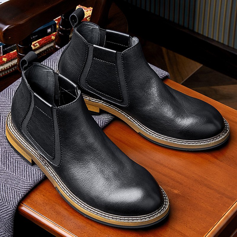 Flat Fashion Business Ankle Genuine Leather Shoes Chelsea Boots Winter Boots for Men Rainboots Custom Accept Customized Logo