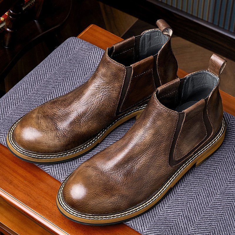 Flat Fashion Business Ankle Genuine Leather Shoes Chelsea Boots Winter Boots for Men Rainboots Custom Accept Customized Logo