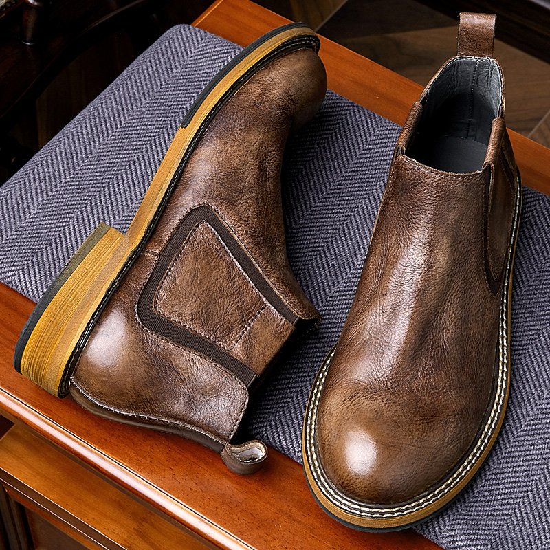 Flat Fashion Business Ankle Genuine Leather Shoes Chelsea Boots Winter Boots for Men Rainboots Custom Accept Customized Logo