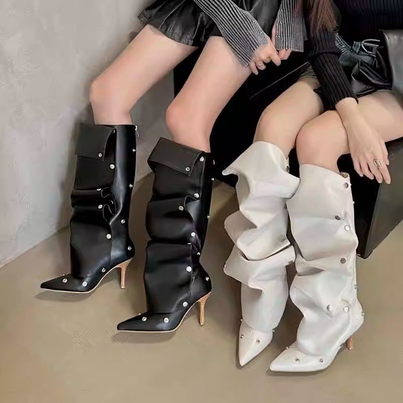 New Black Leather Boots Platform Boots for Women Square Toe Chunky Block Heeled Boots