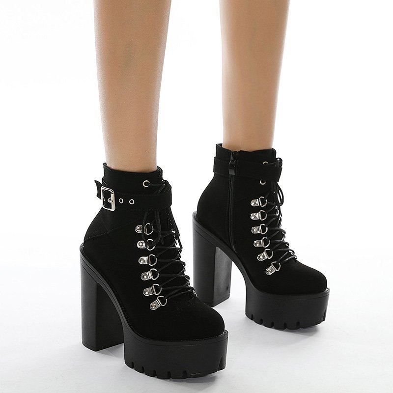 Latest Fashion Women Boots Shoes Thick 13 cm Heeled Bottom Chunky 5 cm Platform Black Ankle Boots For Women