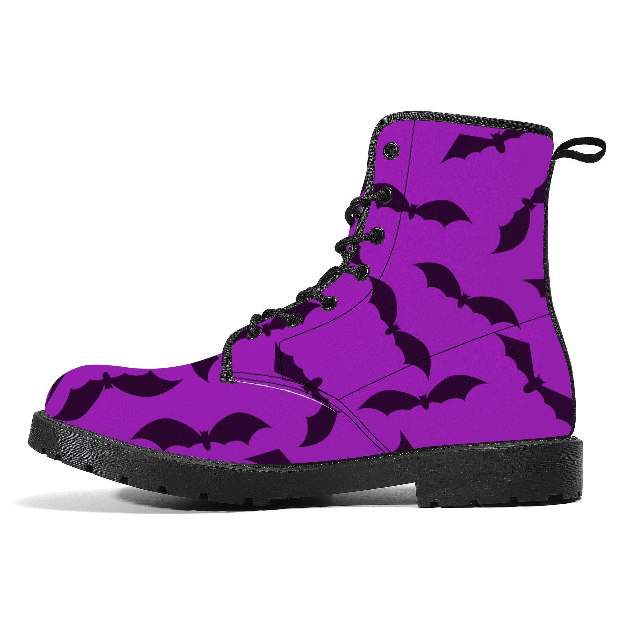 Custom Logo Women's Boots Halloween Purple Bat Designer Comfortable Non slip Lace Up Ankle Boots Versatile Pop Party Shoes Gift