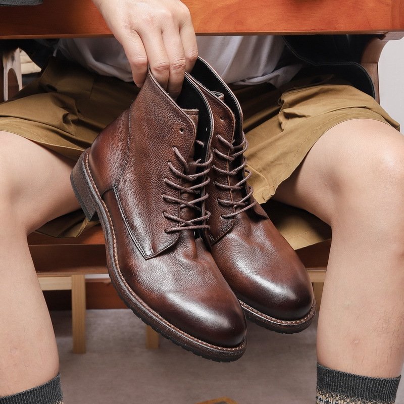 Hard-Wearing Breathable Handmade Anti-Slippery Precision Stitch Full-Grain Upper Genuine Leather Boots for Men Casual Shoes