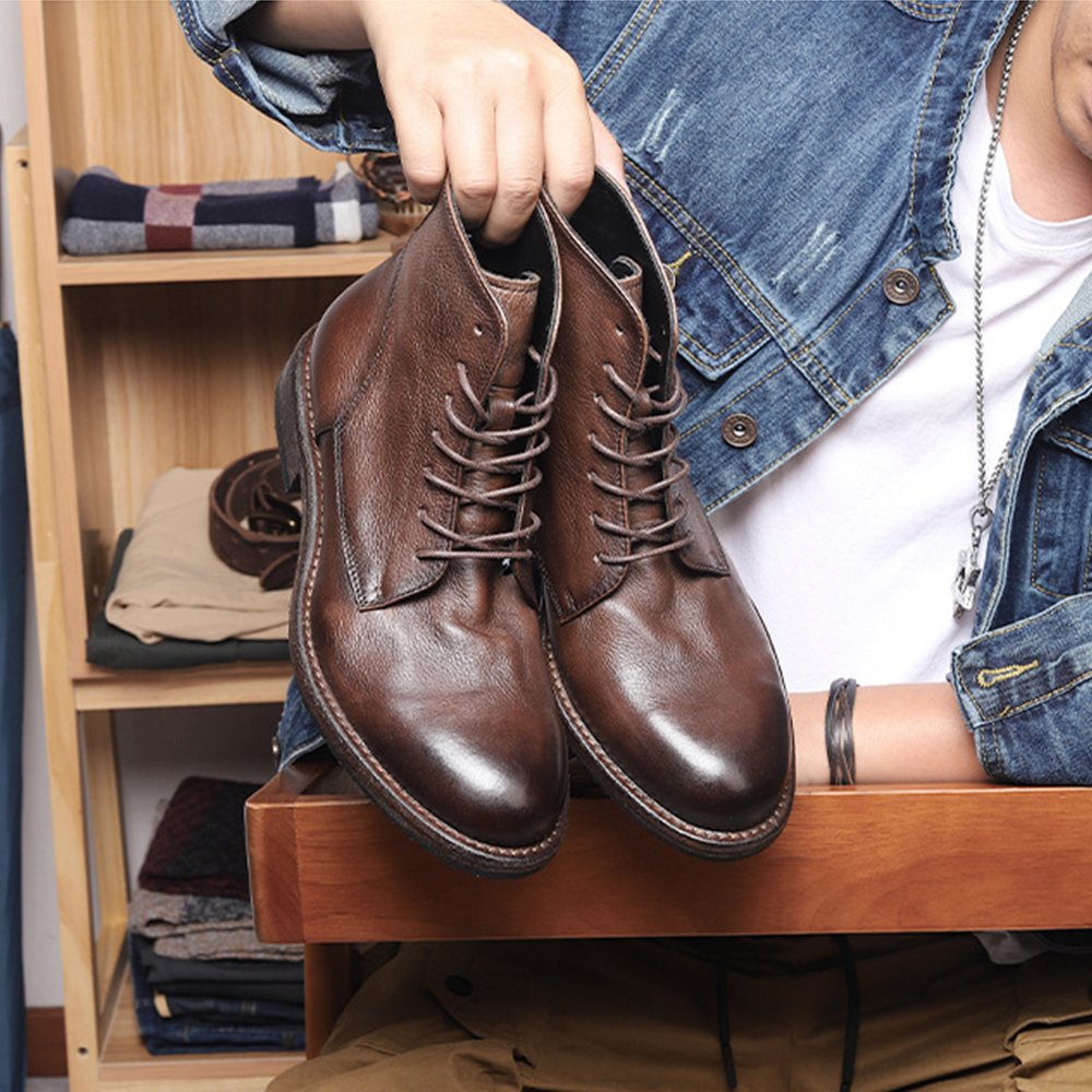 Hard-Wearing Breathable Handmade Anti-Slippery Precision Stitch Full-Grain Upper Genuine Leather Boots for Men Casual Shoes