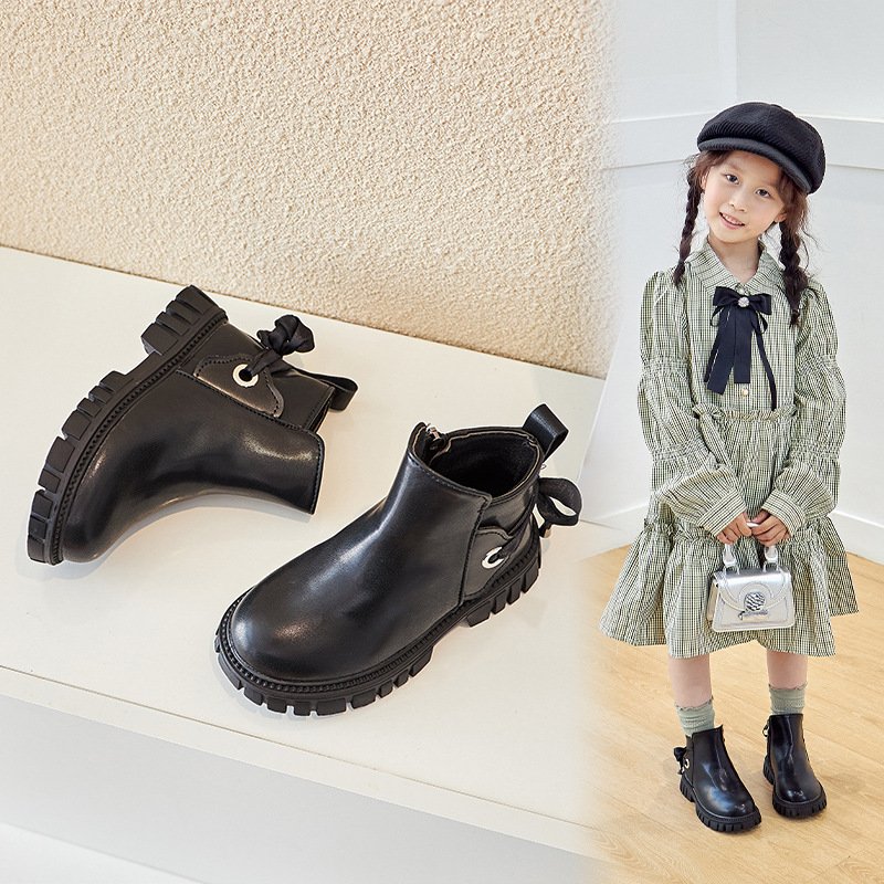 Wholesale Autumn Breathable Girls' Socks and Boots Fashion New Girls' Short Boots Black Children's Boots