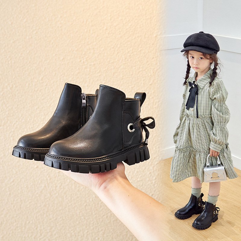 Wholesale Autumn Breathable Girls' Socks and Boots Fashion New Girls' Short Boots Black Children's Boots