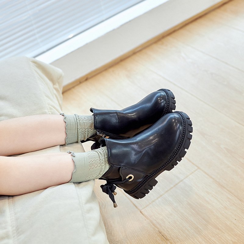 Wholesale Autumn Breathable Girls' Socks and Boots Fashion New Girls' Short Boots Black Children's Boots