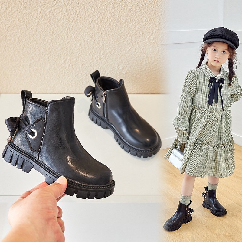 Wholesale Autumn Breathable Girls' Socks and Boots Fashion New Girls' Short Boots Black Children's Boots