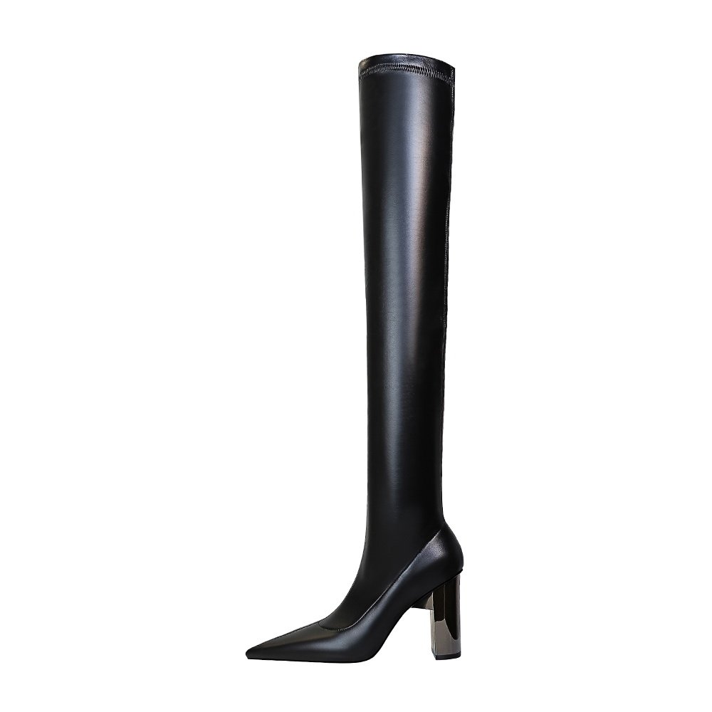3128-16 Stylish chunky, high-heeled, pointy sexy nightclubs look slimmer, slimmer, and over-the-knee boots