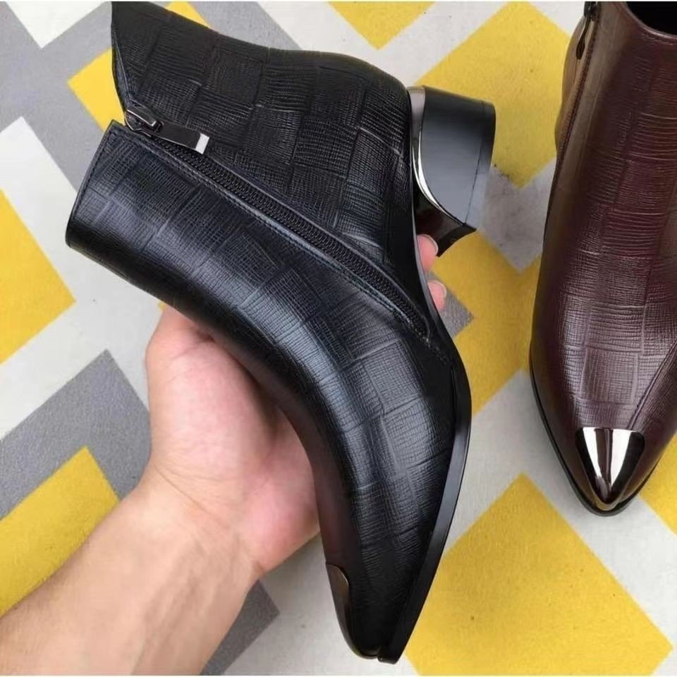 Xuanhui latest fashion pointed toe pu leather block heels boots lady high heel ankle boot shoes