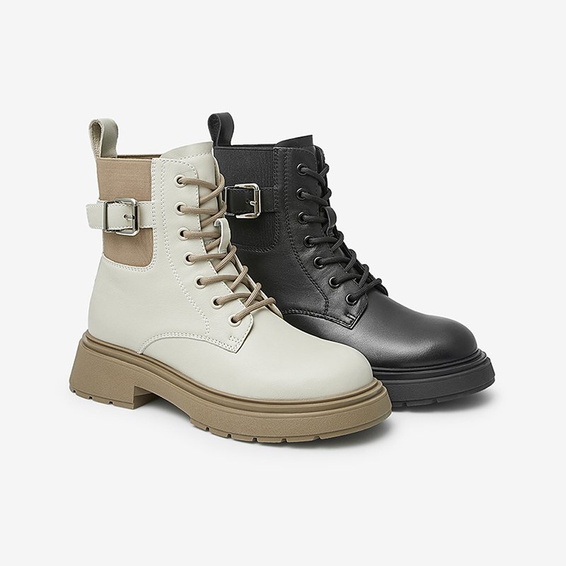 Factory Supplier Customized Trend All-match White Flat PU Leather Women's Winter Boots Martin Boots