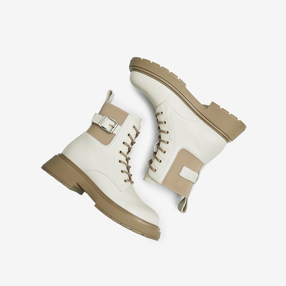 Factory Supplier Customized Trend All-match White Flat PU Leather Women's Winter Boots Martin Boots