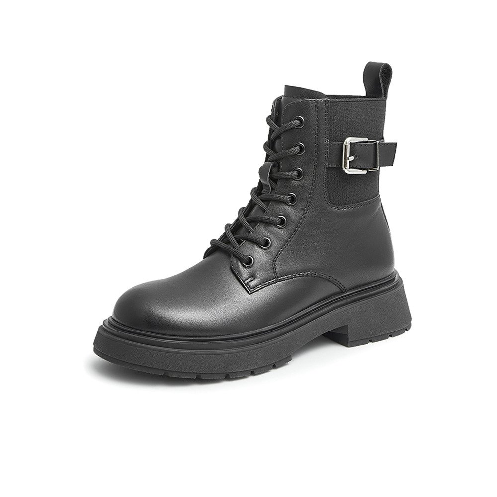 Factory Supplier Customized Trend All-match White Flat PU Leather Women's Winter Boots Martin Boots