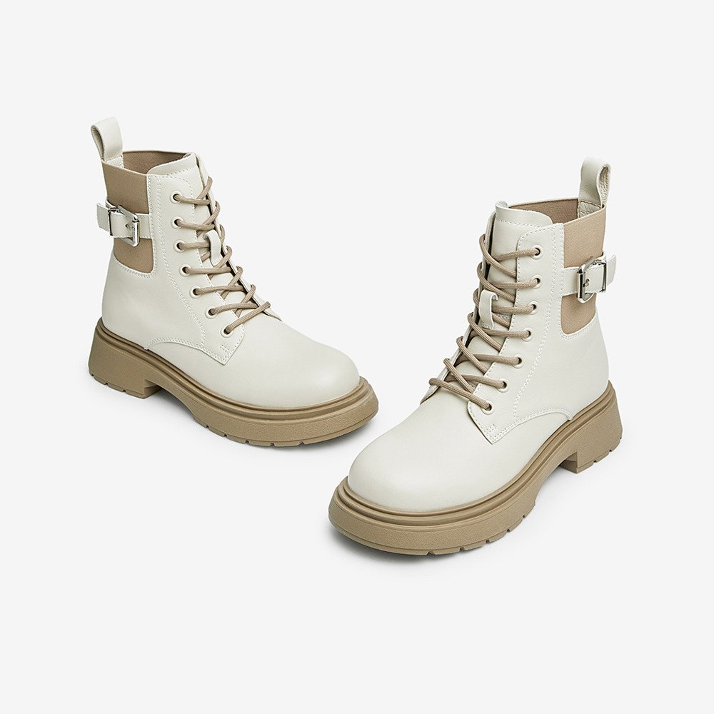 Factory Supplier Customized Trend All-match White Flat PU Leather Women's Winter Boots Martin Boots