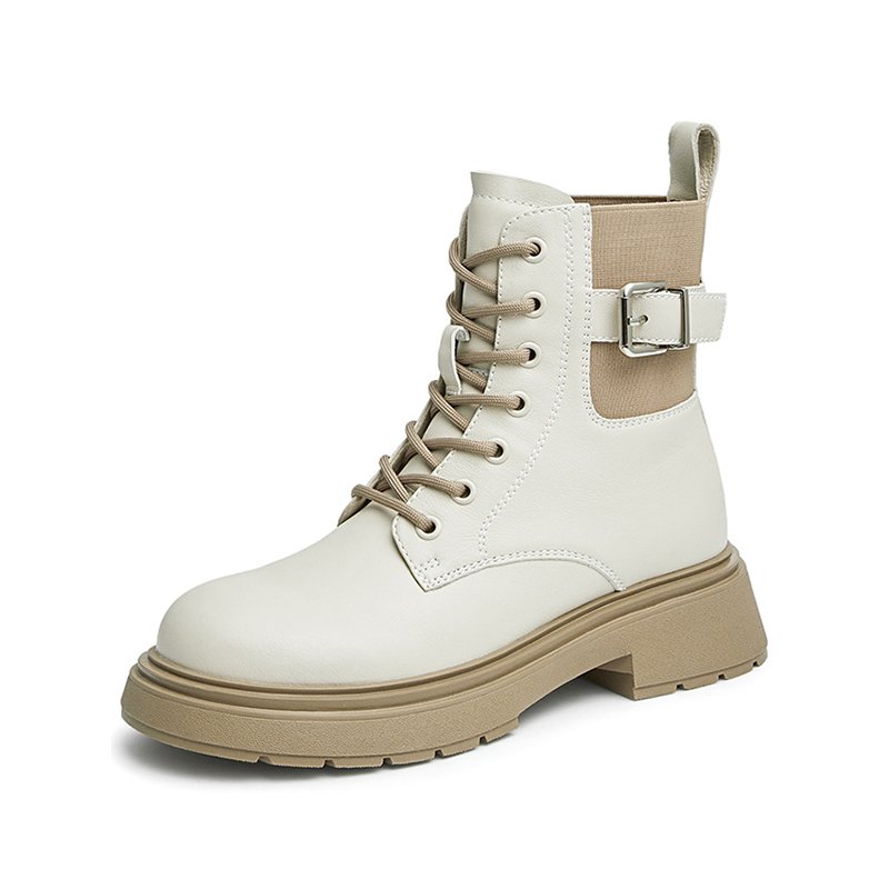 Factory Supplier Customized Trend All-match White Flat PU Leather Women's Winter Boots Martin Boots