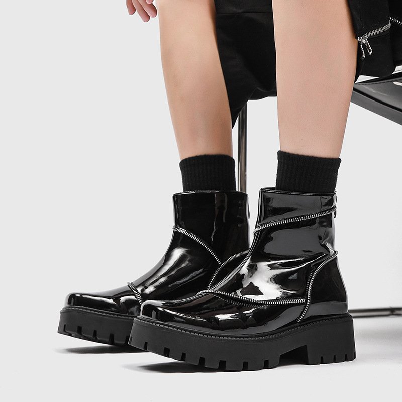 Popular black casual men shoe leather shoes men boots designer high quality leather flat dress boots