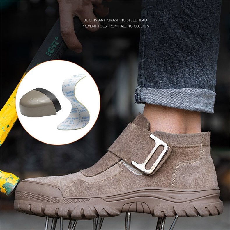 Durable non-slip industrial men work shoes construction engineer mid cut steel toe leather safety boots for welder