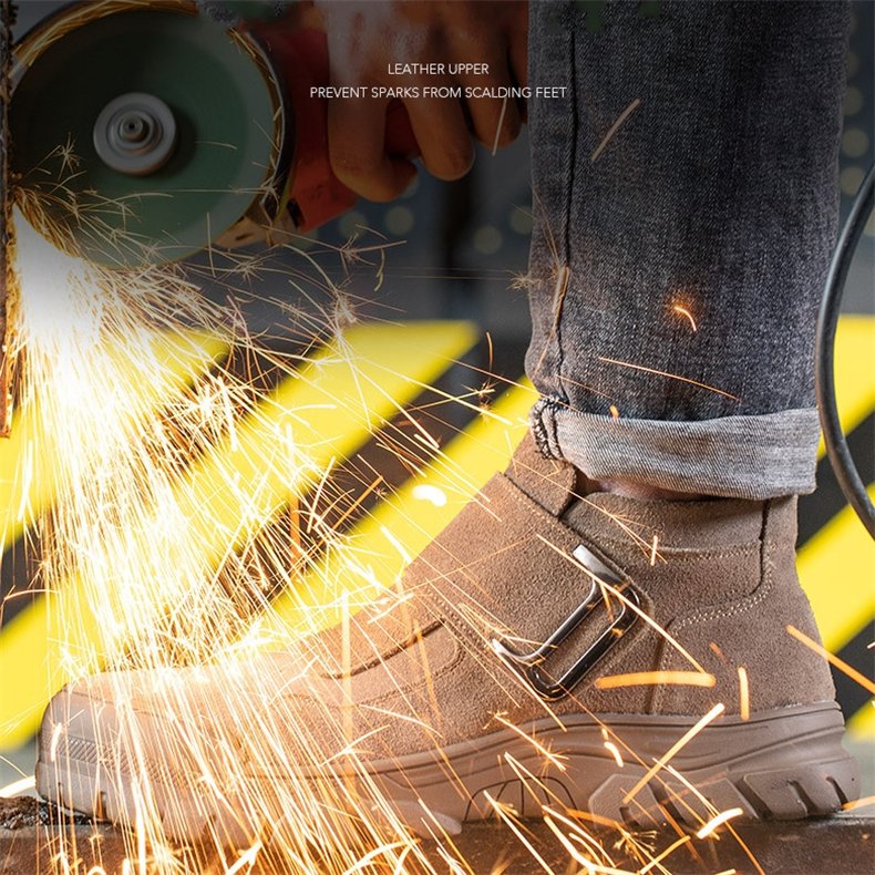 Durable non-slip industrial men work shoes construction engineer mid cut steel toe leather safety boots for welder